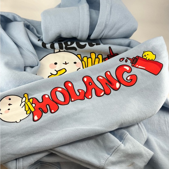 Molang Better Together Blue Hoodie Size M Fries Catsup - Picture 5 of 9